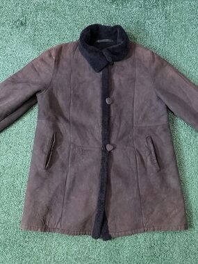 Vintage Overland Sheepskin Co Women’s Coat Size Large Antler Buttons Shearling